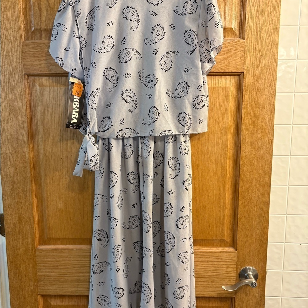 Vtg 80’s Women’s Size 18 Blouson Dress Lucky Barbara Paisley Floral Gray NWT USA - Picture 3 of 6